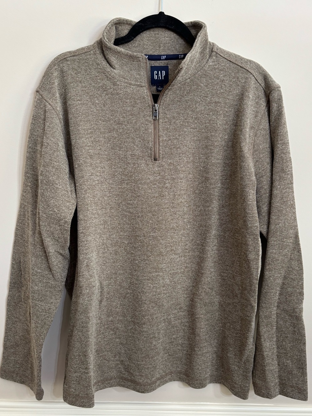 GAP Men's Knit 1/4 Zip Pullover- Heather Taupe Size Large
